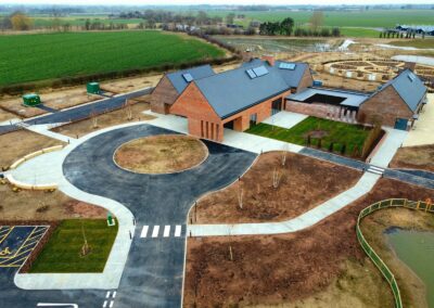 Aerial image of crematorium building and driveway